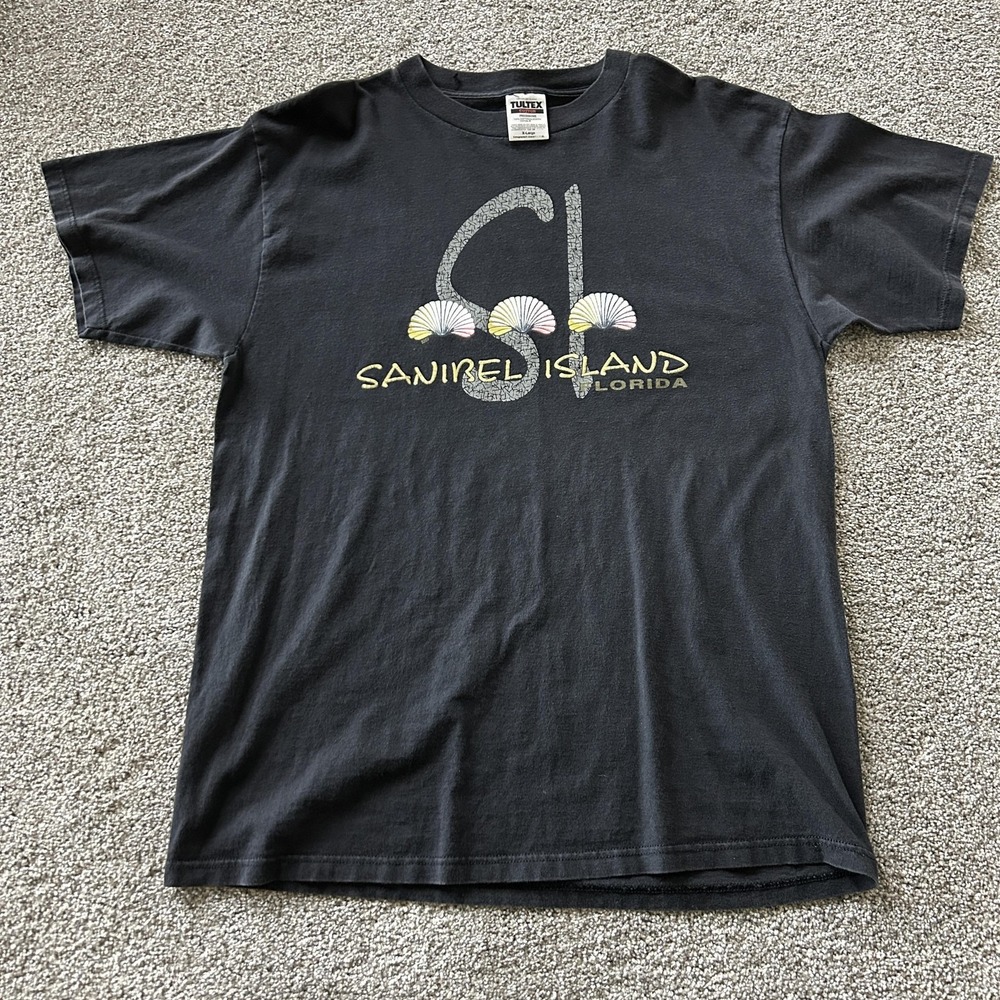 Vintage Sanibel Island Florida Shirt Mens XL Black Tultex Beach Tee T-Shirt